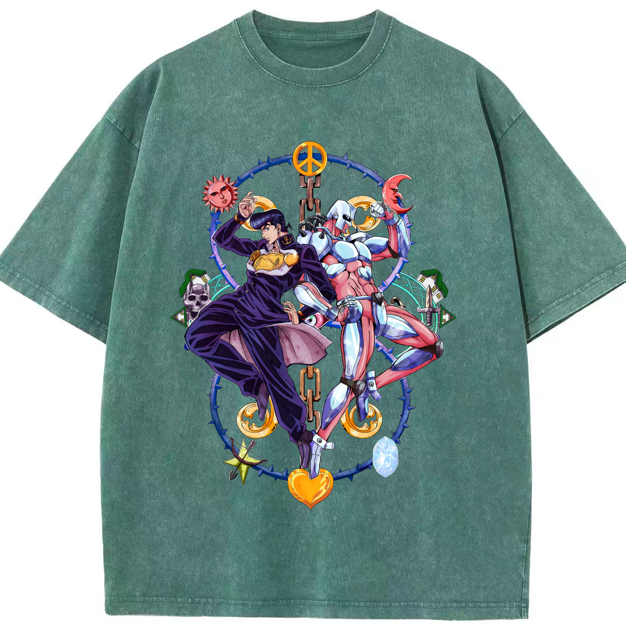 （画像用） ジョジョの奇妙な冒険 ひがしかた じょうすけ JoJo's Bizarre Adventure Higashikata Josuke 綿100% ヴィンテージ風 半袖Tシャツ（フロントプリント）